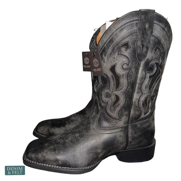 NEW Cody James Ace Nixon Western Boots Black Square‎ Toe Leather Cowboy Rugged main image 12